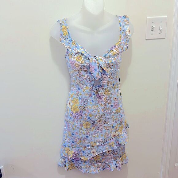 Liberty Love Floral Sleeveless Dress Baby Blue Hippie Boho Juniors Large L NWT - Picture 2 of 6